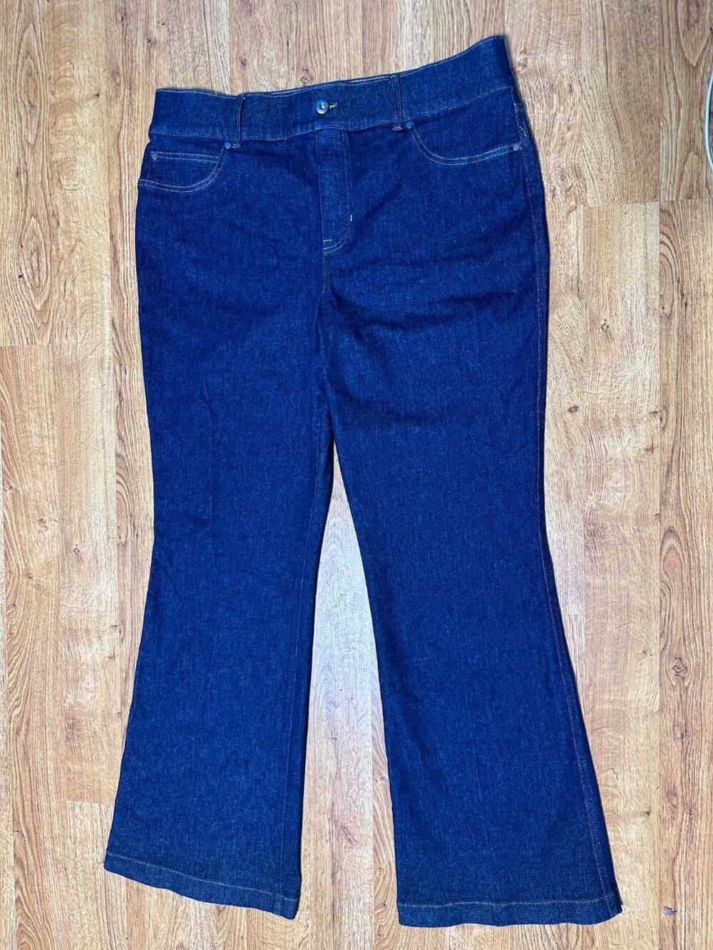Spanx Flare Jeans Womens 2X 2XT Tall Dark Wash Stretch Pull On Denim Blue